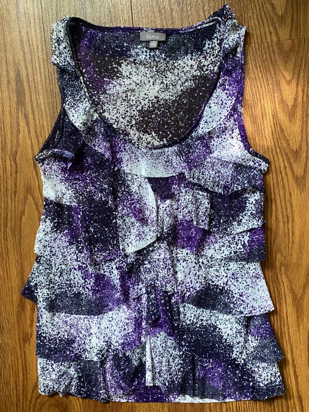 Vintage Katies Australia Purple Abstract Splatter Tiered Ruffle Tank Top M